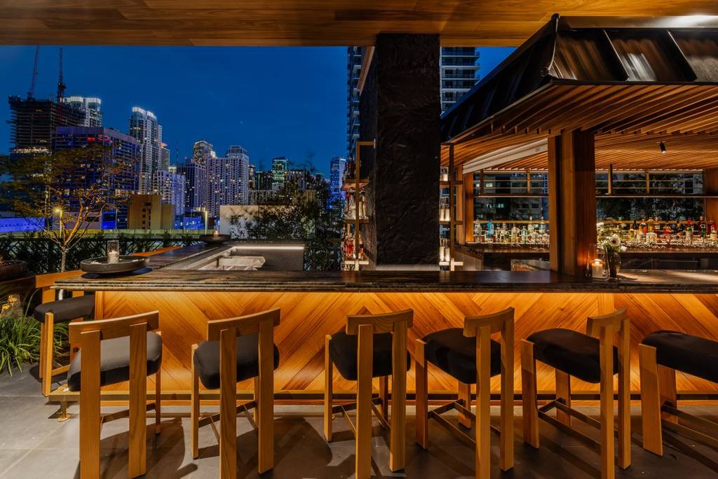 nightime view of miami rooftop bar
