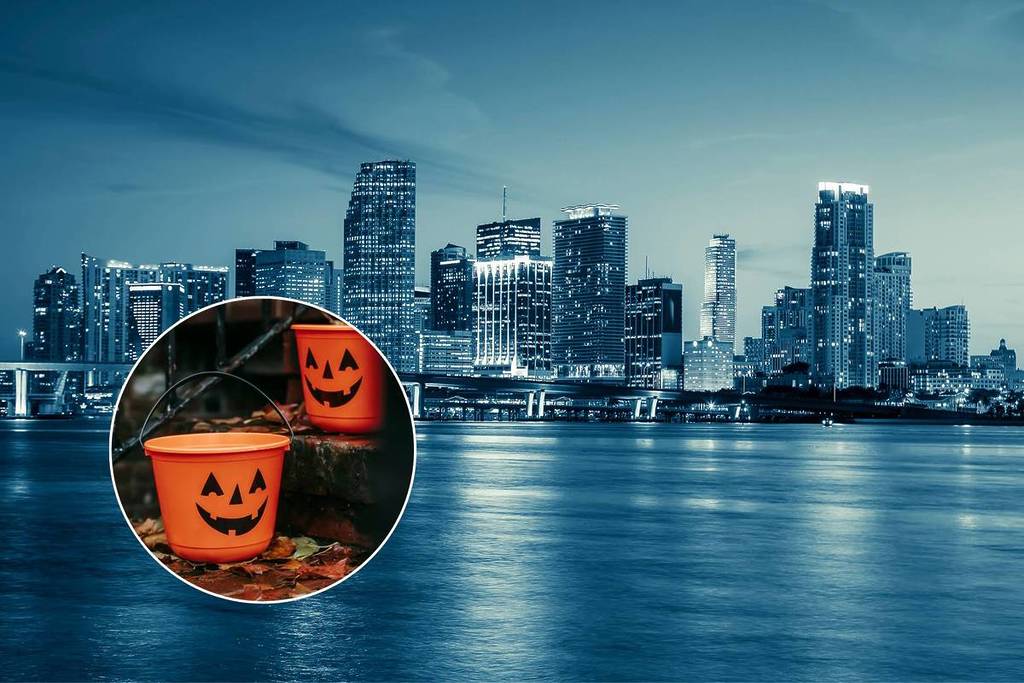 Paysage urbain de Miami avec des seaux à citrouille