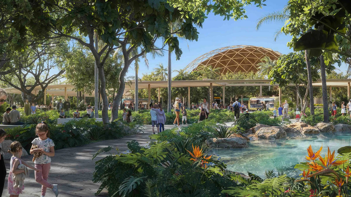 Seaquarium rendering with the geodesic dome