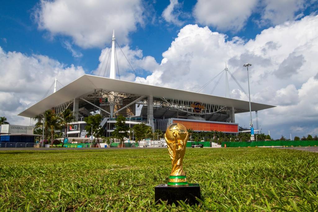 World Cup FIFA in background Hard Rock Stadium, which will host the 2026 World Cup games