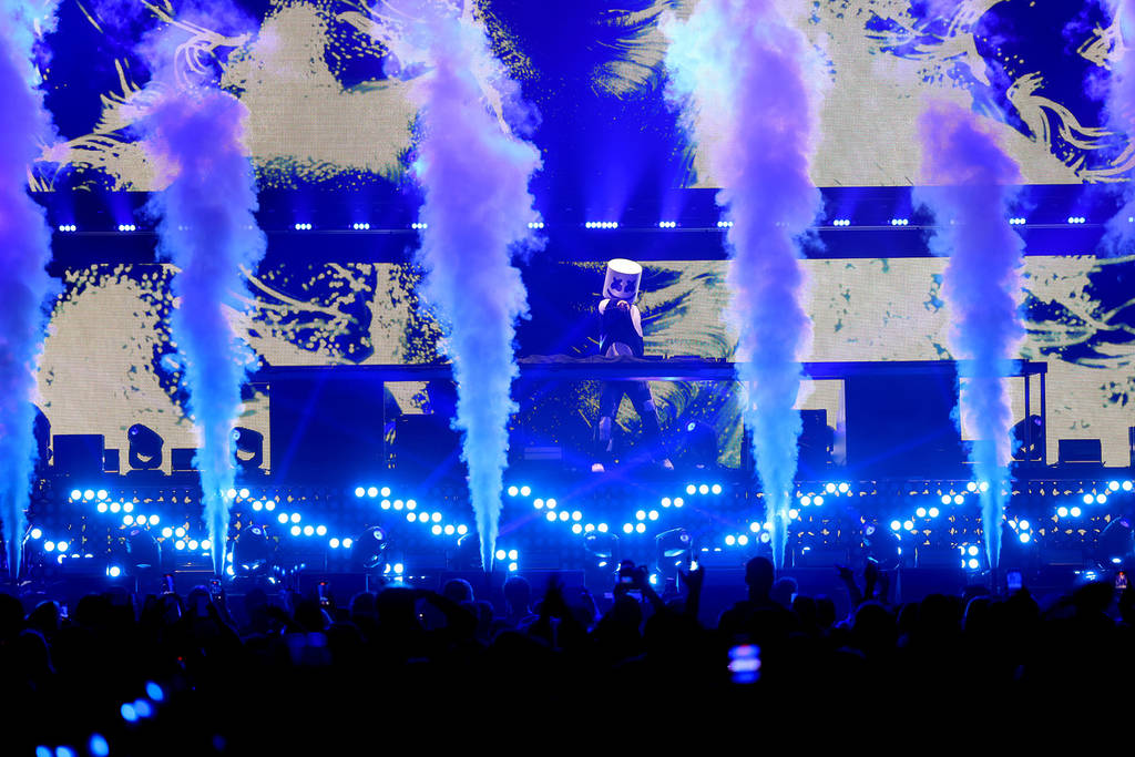 MIAMI, FLORIDA - DECEMBER 16: Marshmello performs onstage during iHeartRadio Y100's Jingle Ball 2023 at Amerant Bank Arena on December 16, 2023 in Miami, Florida.