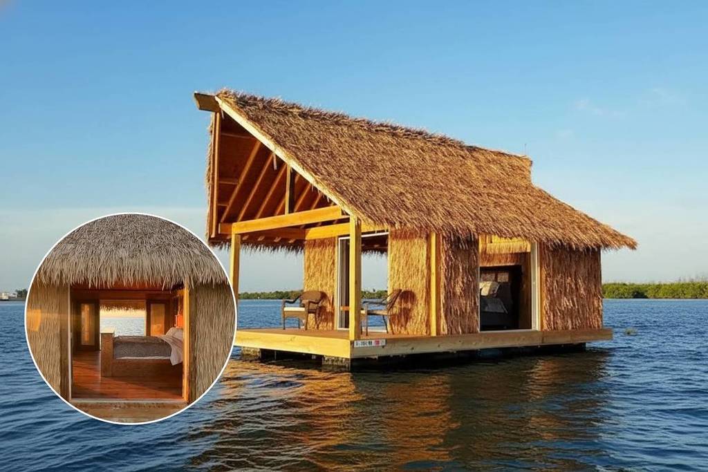 Außenansicht und Bett der Tiki-Suite