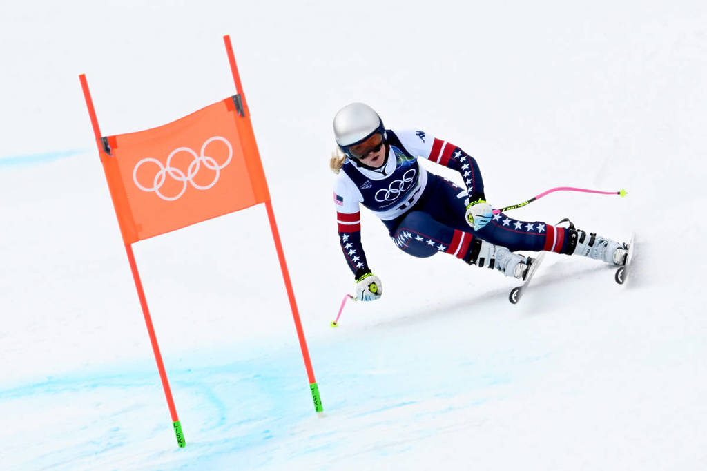 CORTINA D'AMPEZZO, ITALY - FEBRUARY 06: Lindsey Vonn of Team United States skis during the Women's Downhill training on day zero of the Milano Cortina 2026 Winter Olympics at Tofane Alpine Skiing Centre on February 06, 2026 in Cortina d'Ampezzo, Italy.