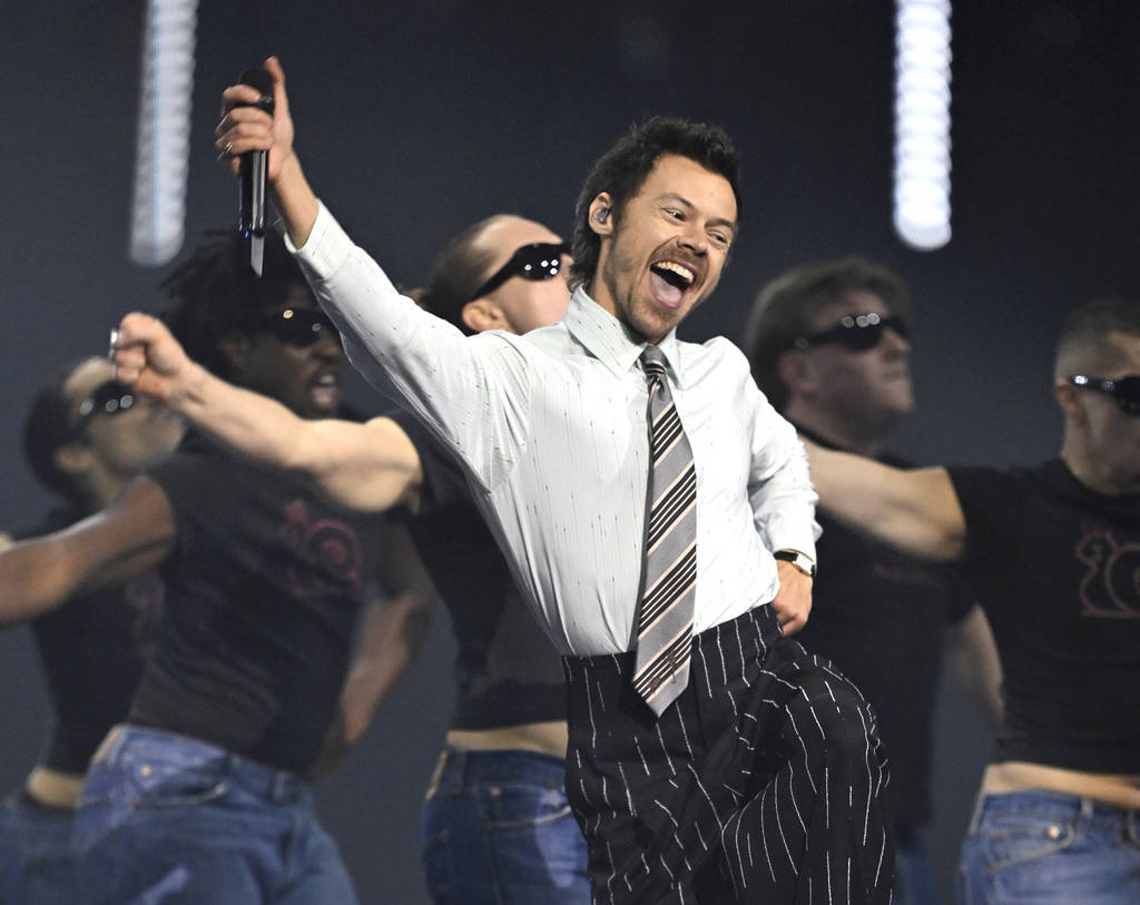 MANCHESTER, ENGLAND - FEBRUARY 28: (EDITORIAL USE ONLY) Harry Styles performs 'Aperture' on stage during The BRIT Awards 2026 at Co-op Live on February 28, 2026 in Manchester, England.