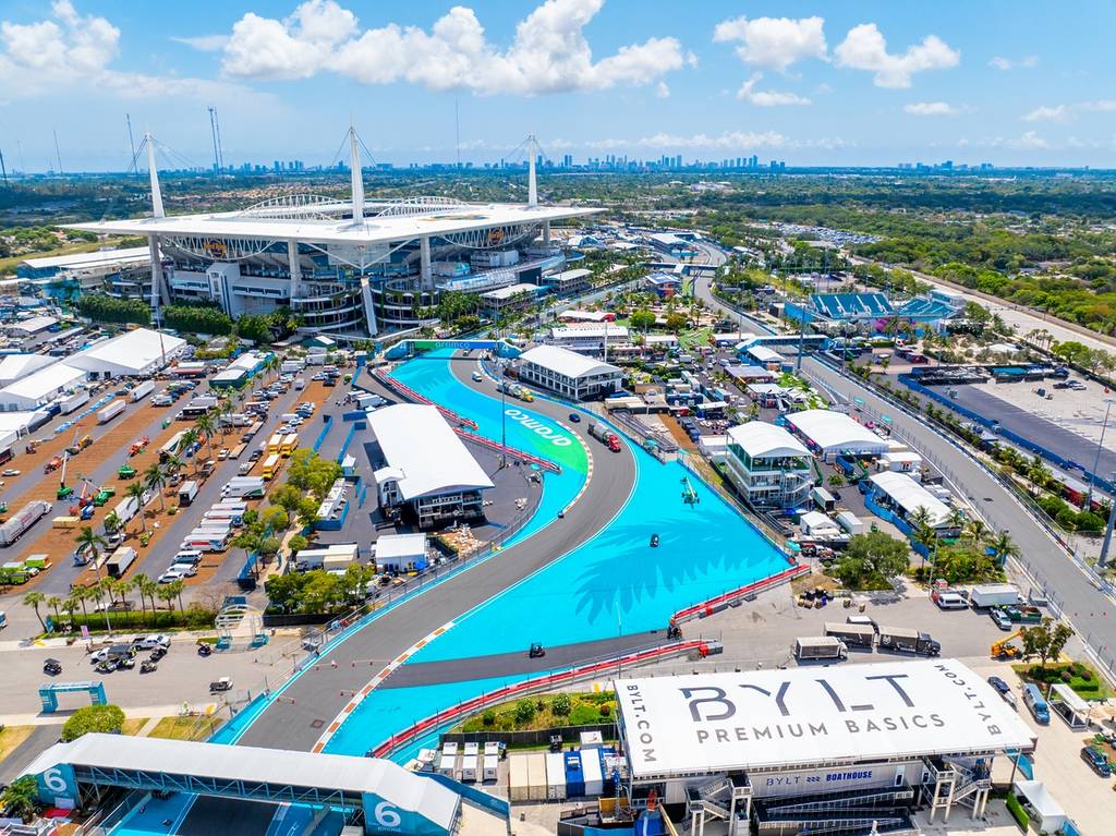 Miami, FL ,USA - May 5, 2025: Aerial photo turns on the Miami Grand Prix race track