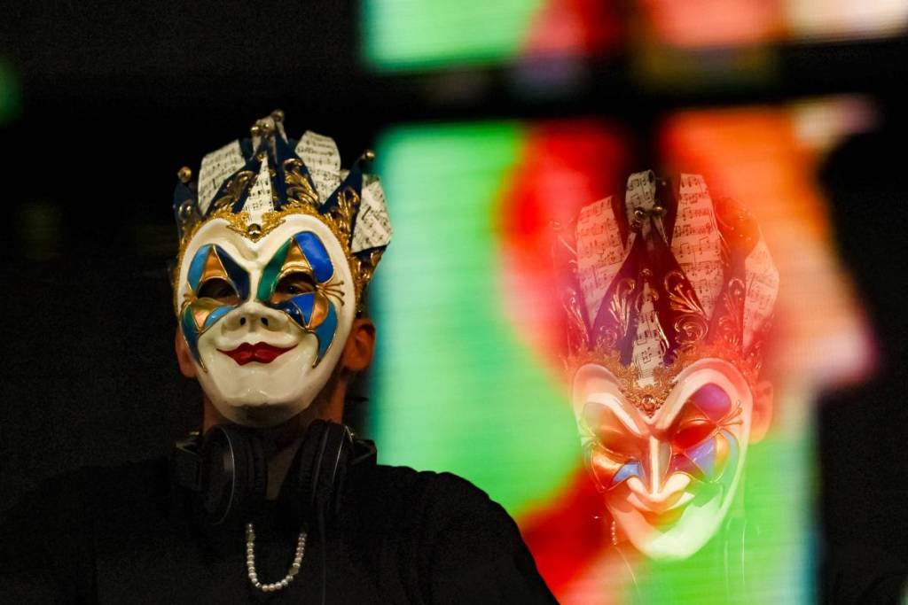 Boris Brejcha playing live in his joker mask at Coachella 2025