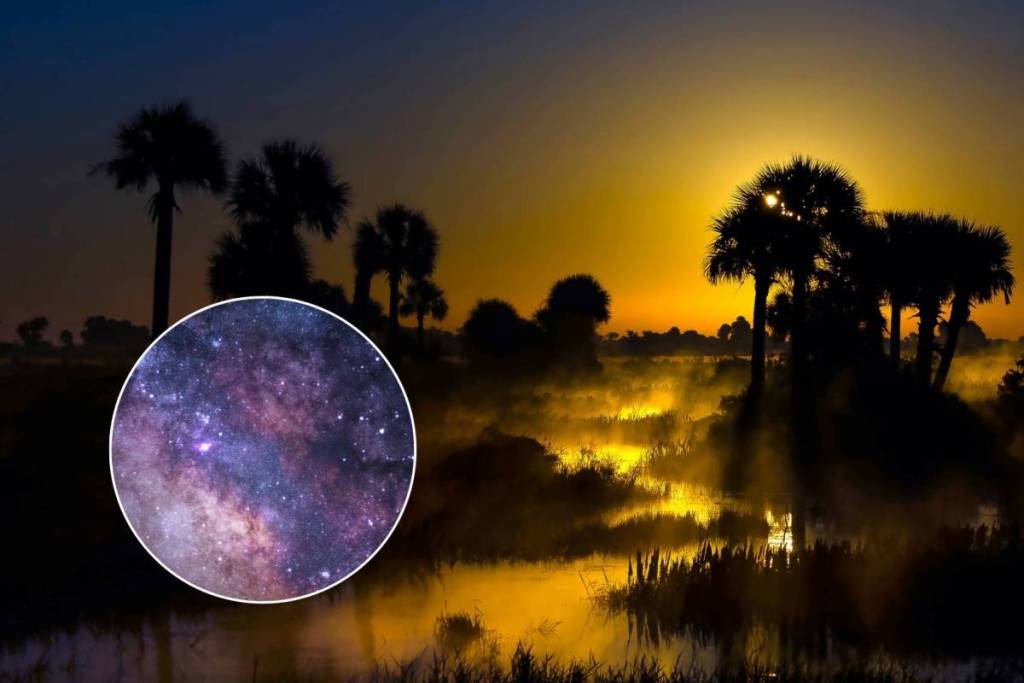 Imagens da Kissimmee Prairie Preserve na Flórida e das estrelas/galáxia