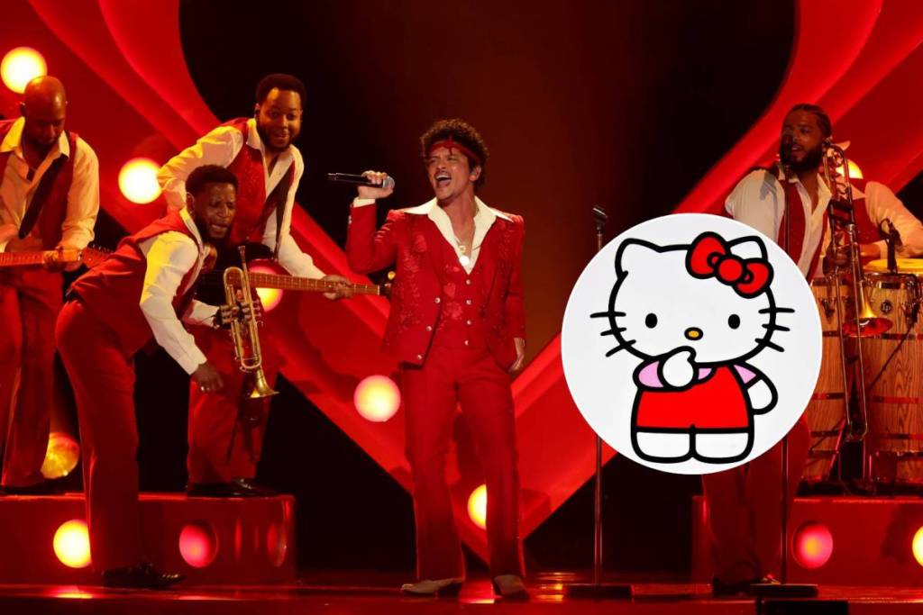 Des images de Bruno Mars en concert et de Hello Kitty