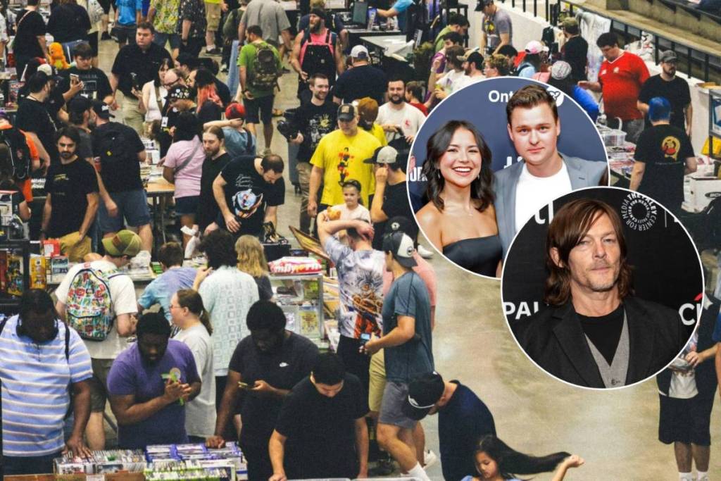 Imagens de uma convenção de fãs, Norman Reedus, Megan Lawless e Cooper Tomlinson