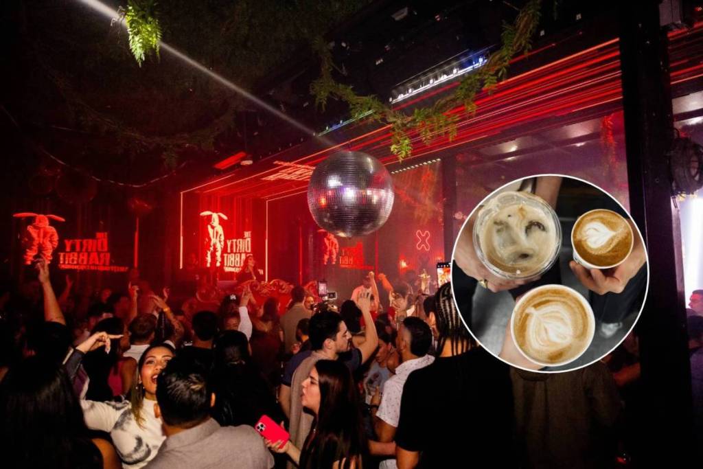Imagens do The Dirty Rabbit e das bebidas à base de café