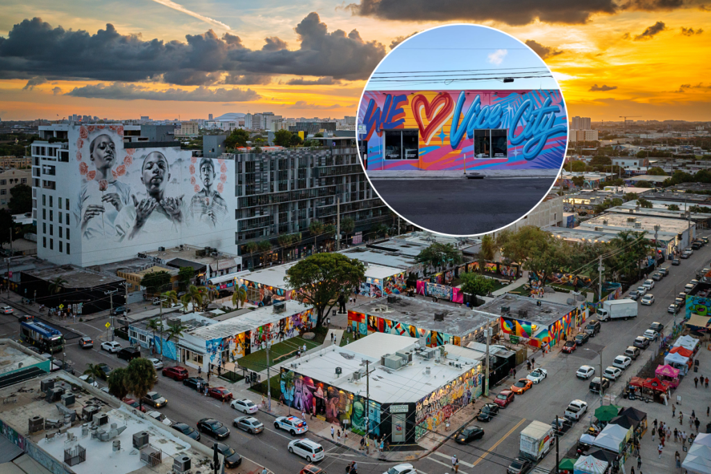 Imagen aérea de Wynwood Walls y obra de arte de Vice City