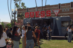 For one day only, GUESS brings its 18-foot denim pop-up truck to the University of Miami with free matcha, custom tote bags and photo ops