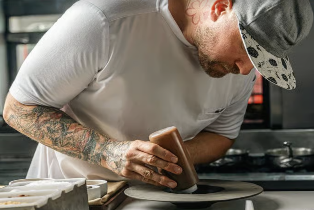Chef Jeremy Ford plating a dish.