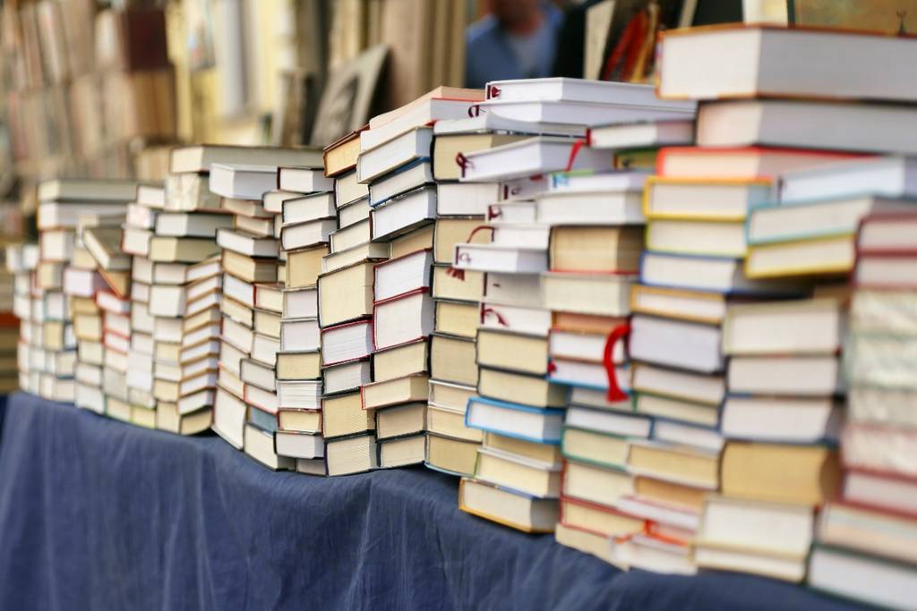 books at a flea market
