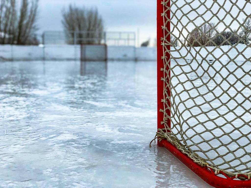 ice hockey goal on a sheet of ice