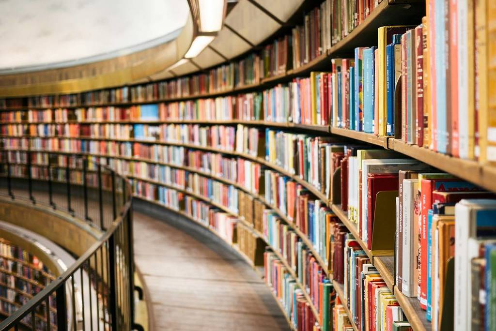 bookshelves in a library