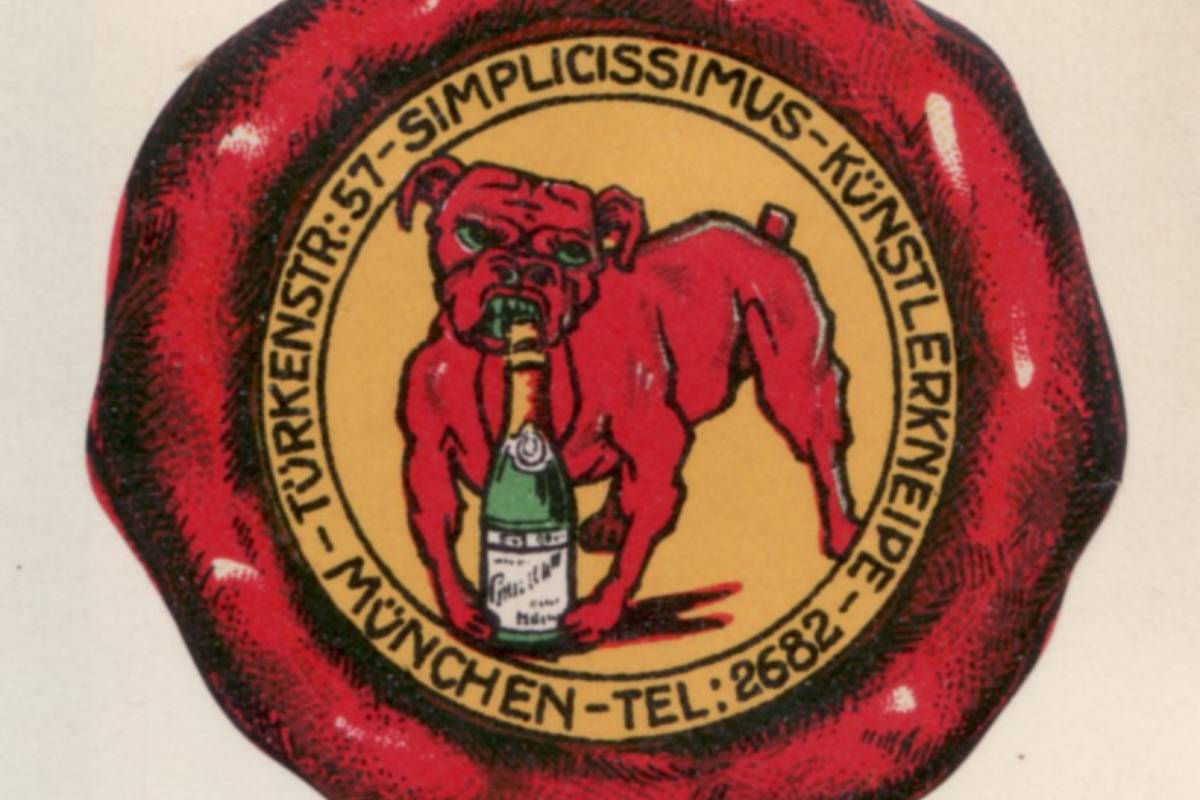 rote dogge mit champagner, simplicissimus logo