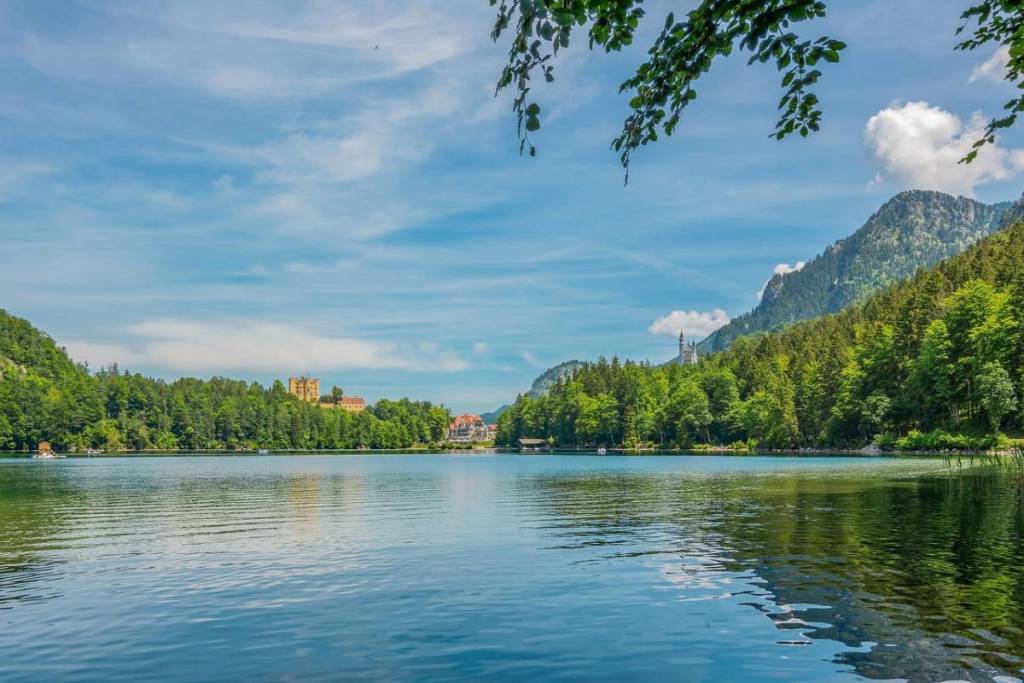 view of Hohenschwangau and Neuschwanstein from the Alpsee