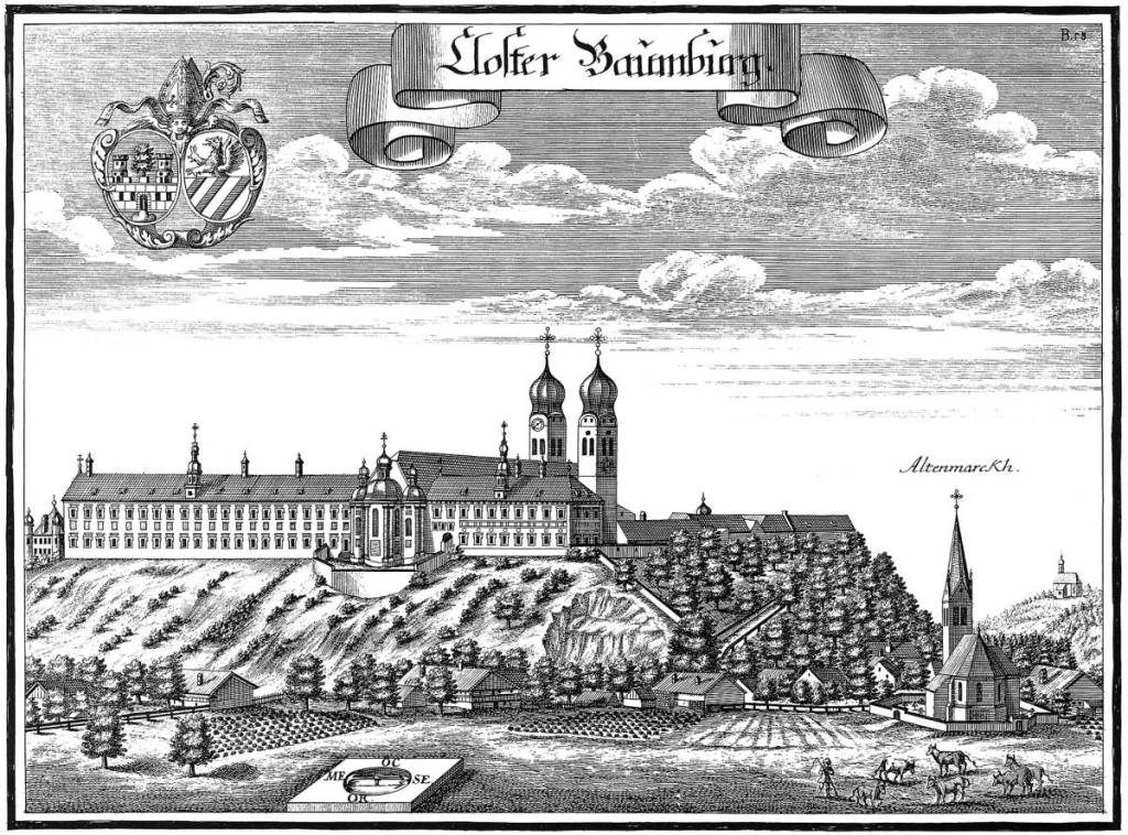 Copperplate engraving of Baumburg Abbey with St. Margaret