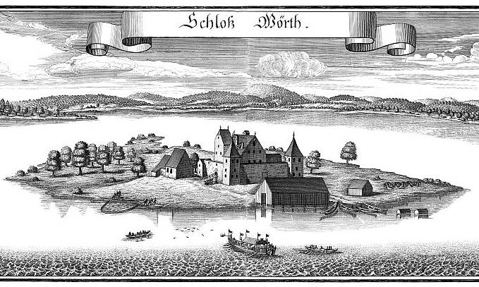 zeichnung von der mausinsel mit schloss wörth