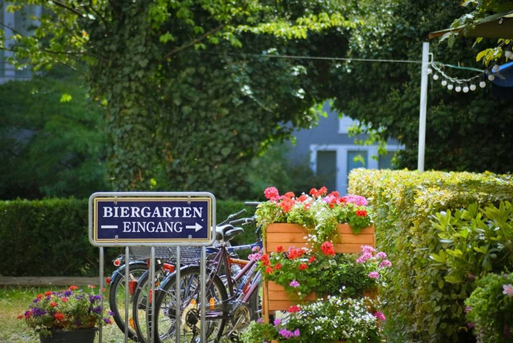 Entrance sign to the beer garden