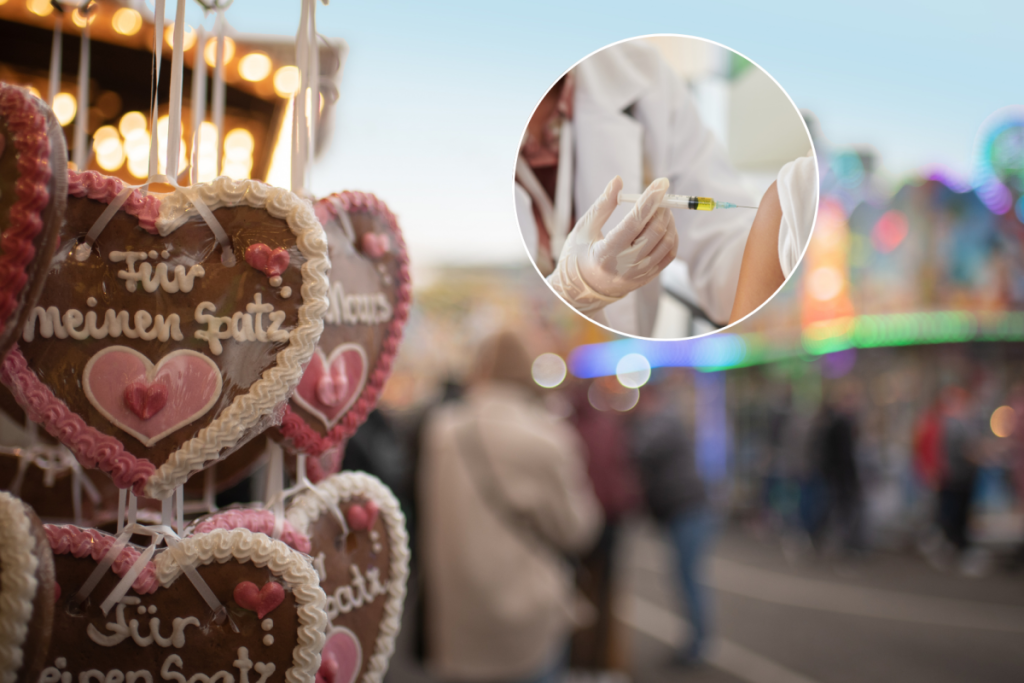 lebkuchen auf dem oktoberfest und person die geimpft wird