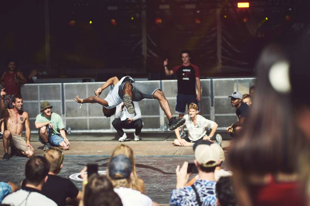 People watching a breakdancer