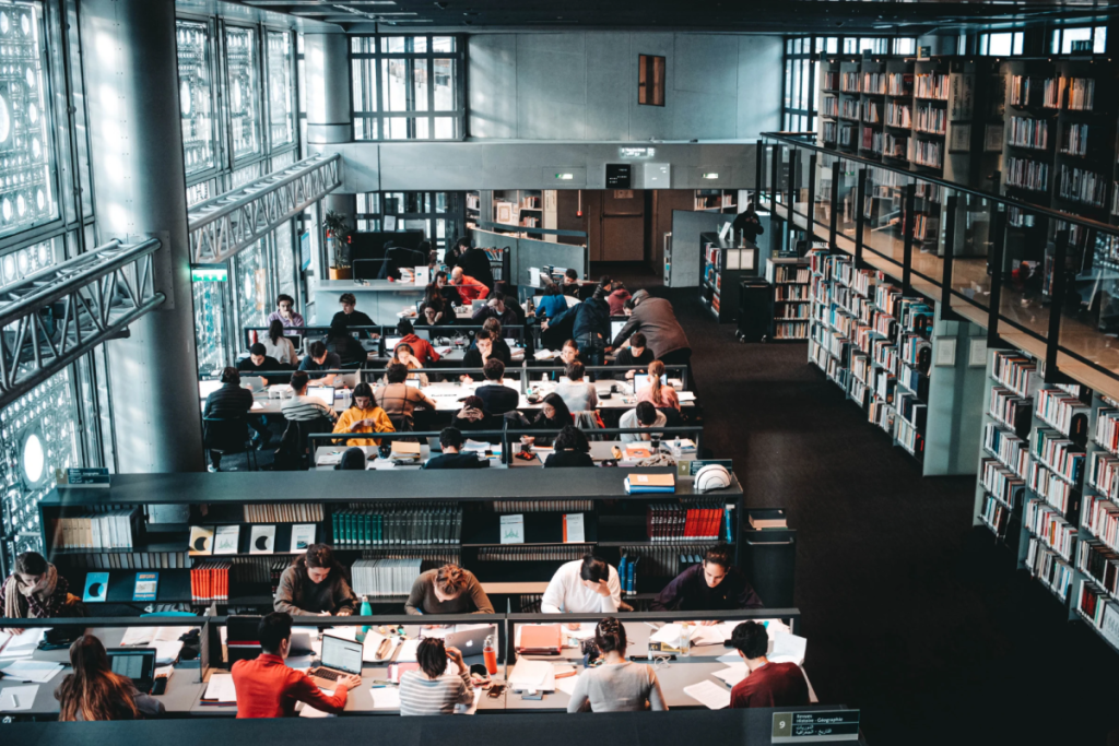 Studierende lernen in einer Bibliothek