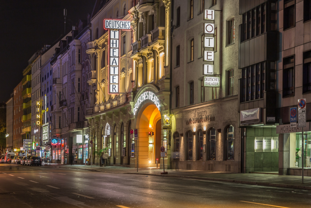 The Deutsches Theater from the outside at night