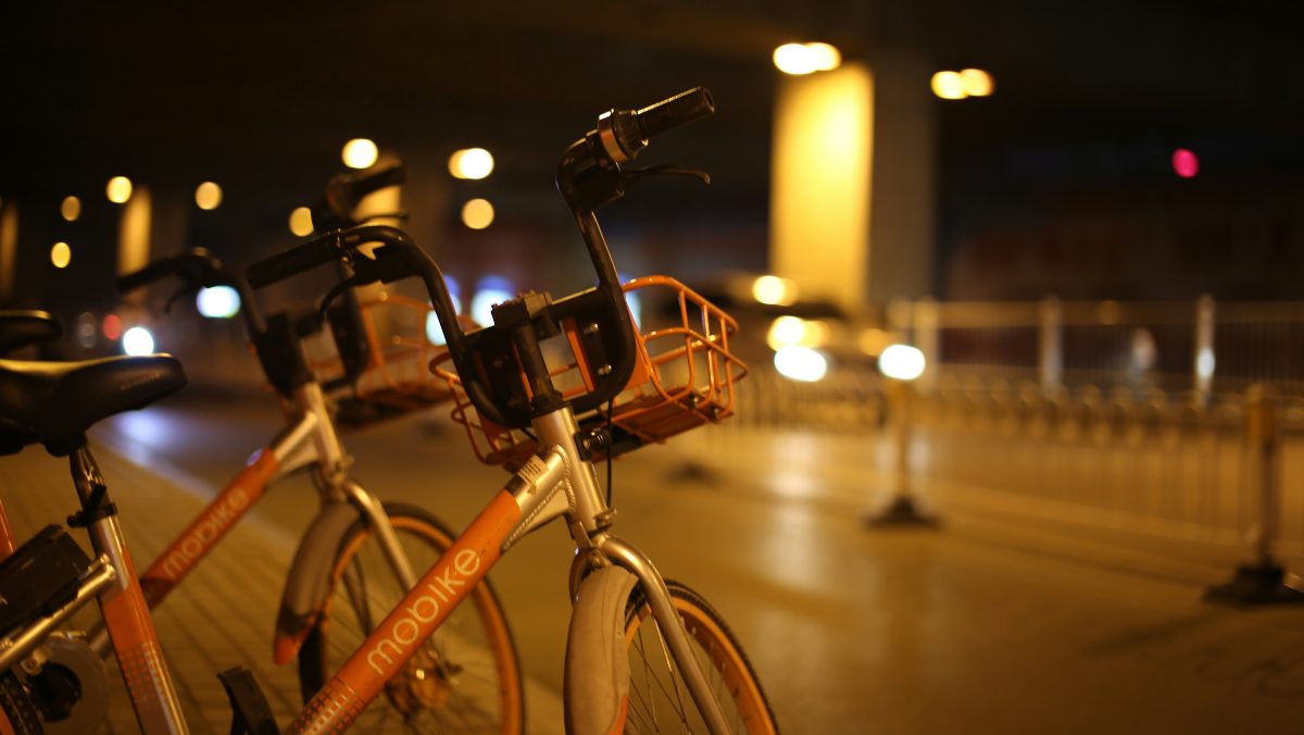 Bikes lined up at night