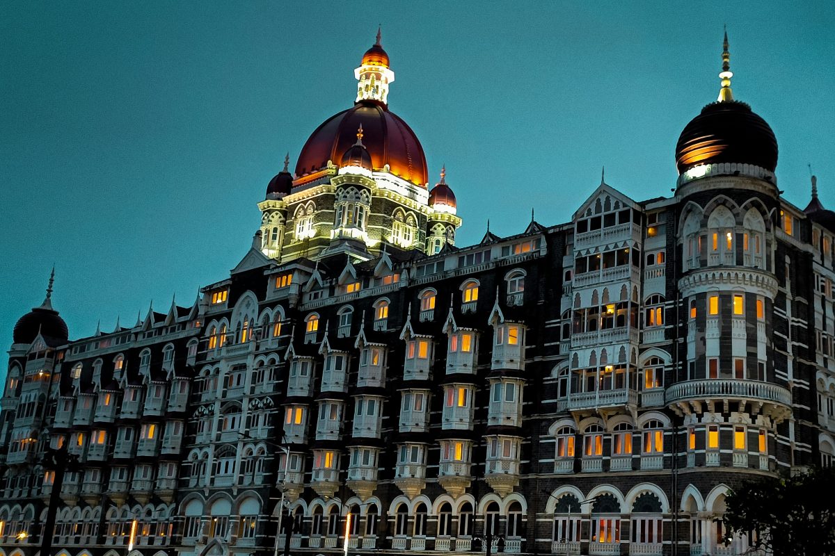 The Taj Mahal Palace in Mumbai lit up at night