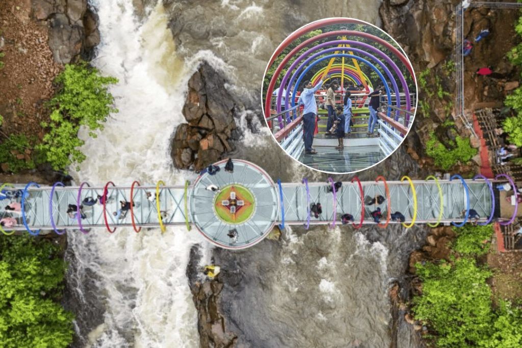 Glass bridge over Napne Waterfall