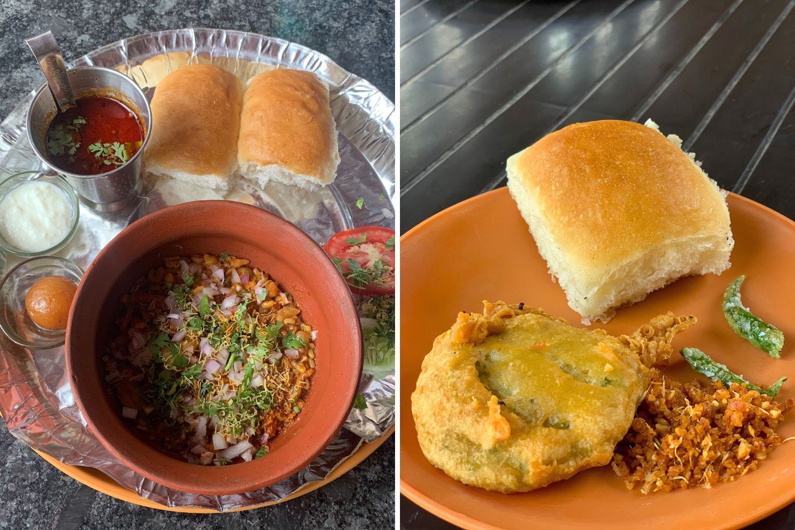 Dadanchi Tandoori Misal and Vada Pav split image