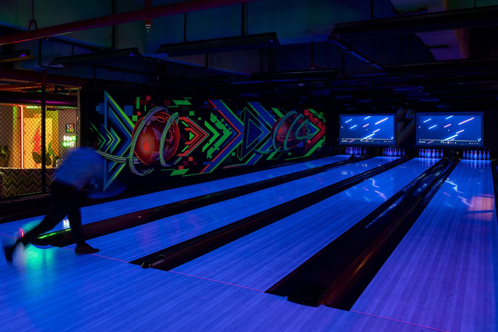 Glued Supercharged's neon lit bowling alley