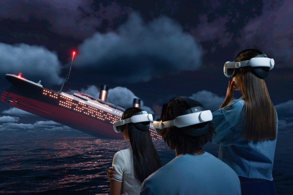 Guests at Titanic: A Voyage Through Time, watching the ship tragically sink through virtual reality