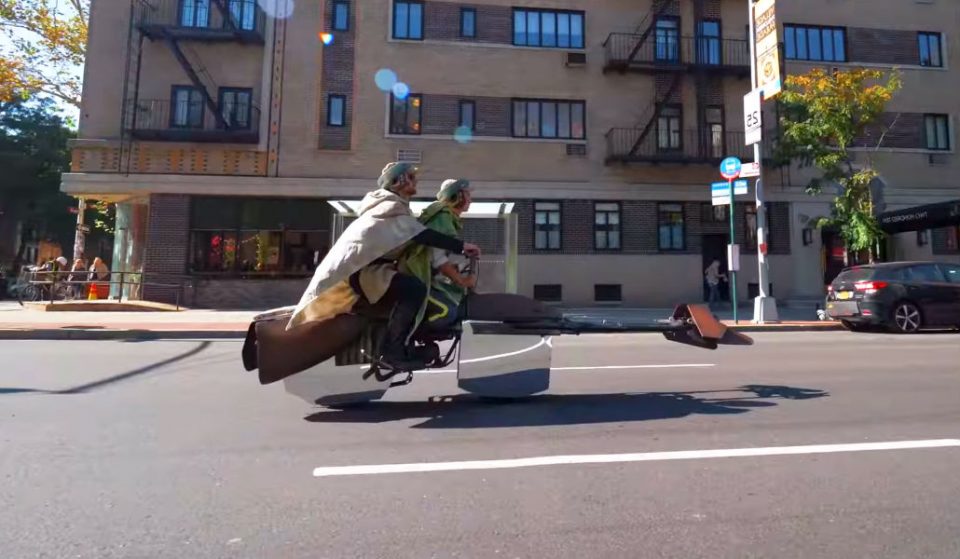 Watch a Couple Fly Around NYC on a Floating Star Wars Speeder