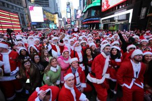 SantaCon NYC crowd in Times Square