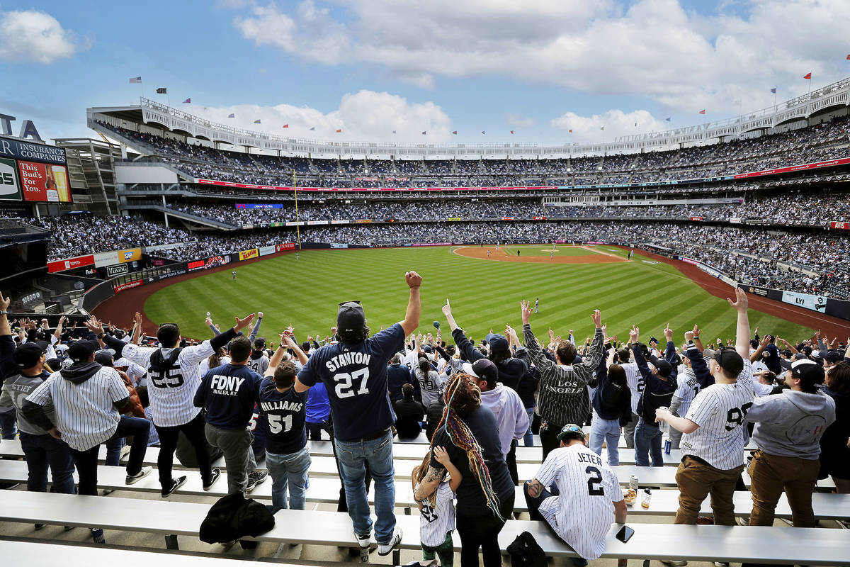 Fans in the bleachers at Yankee Stadium