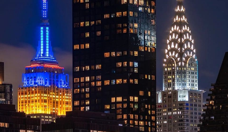 PHOTOS: Over A Dozen NY Landmarks Illuminated Last Night In Support Of Ukraine