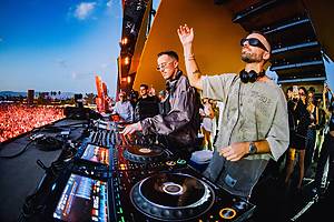 INDIO, CALIFORNIA - APRIL 19: (FOR EDITORIAL USE ONLY) James Hunt and Jon George of Rüfüs Du Sol perform at the Quasar stage at the 2024 Coachella Valley Music And Arts Festival weekend 2 day 1 at Empire Polo Club on April 19, 2024 in Indio, California. (Photo by Matt Winkelmeyer/Getty Images for Coachella)