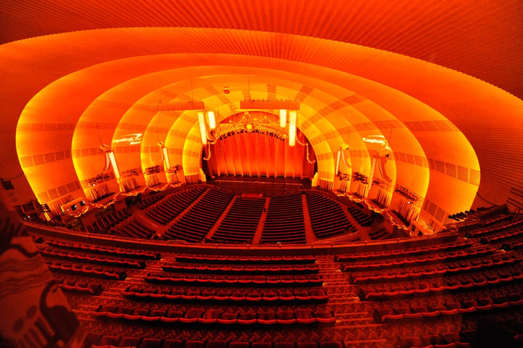 Top down view of Radio City Music Hall's interior.