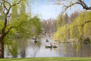 People row boating in Central Park