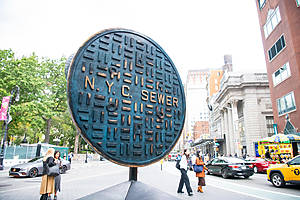 Photo of the new bronze sewer alligator sculpture in Union Square