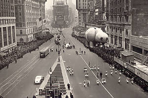 Happy Hippo balloon from the Macy's Thanksgiving Day Parade in 1940s