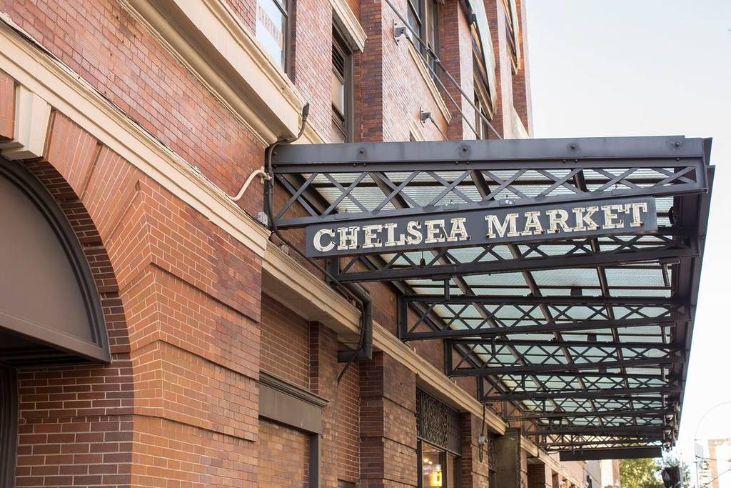 Exterior and signage for Chelsea Market in NYC.