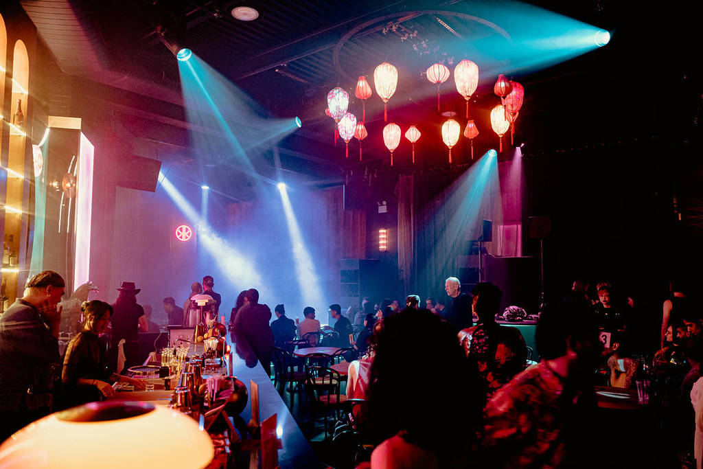 Inside The Red Pavillion cabaret club in Brooklyn, NYC.