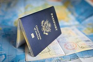 United States of America passport on a map