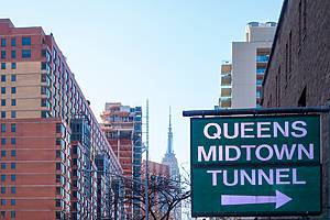 New York City east side 34th street queens midtown tunnel sign