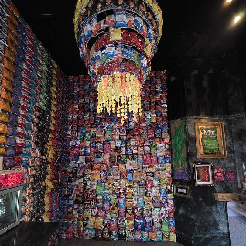 Wall of chips/entryway to the Champagne Problems speakeasy on the Lower East Side in NYC.