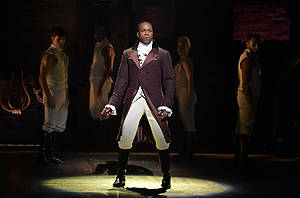 NEW YORK, NY - FEBRUARY 15: Actor Leslie Odom, Jr. performs on stage during "Hamilton" GRAMMY performance for The 58th GRAMMY Awards at Richard Rodgers Theater on February 15, 2016 in New York City. (Photo by Theo Wargo/Getty Images)